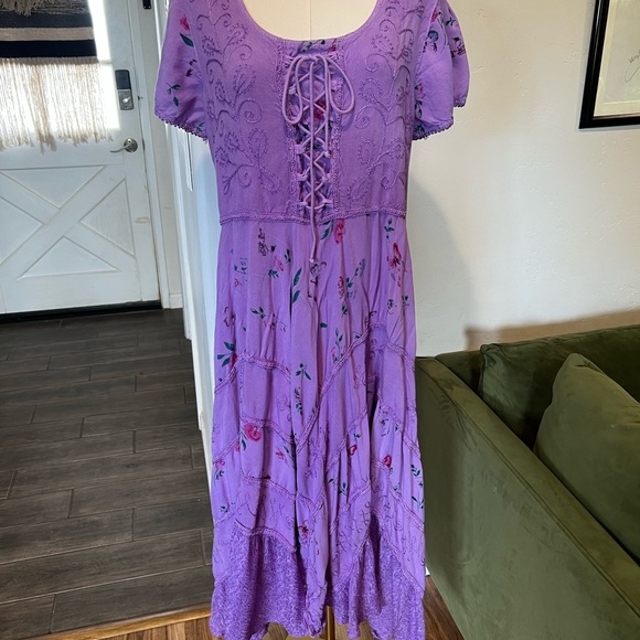 Fairycore Lavender Floral Lace-Up Midi Dress (adjustable waist) - Picture 7 of 7